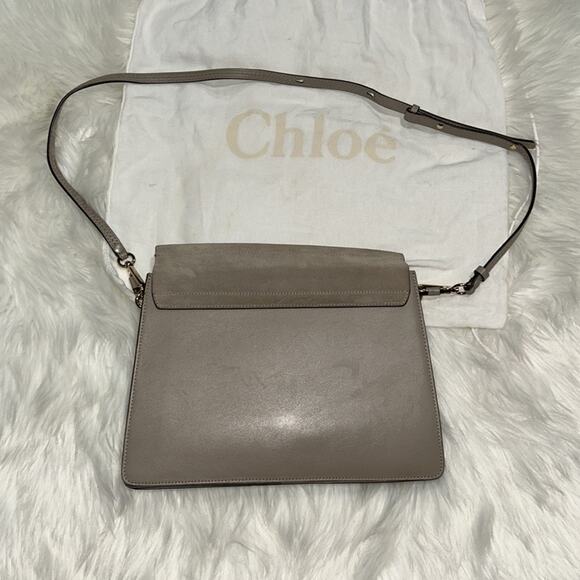 Chloe Authentic Faye Medium Shoulder Bag Genuine Leather Motty Gray - Picture 8 of 15